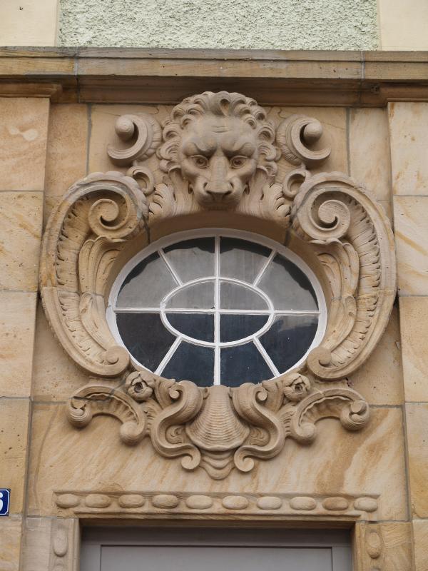 Rastatt, Germany: Kaiserstrasse 36: lion decoration over window