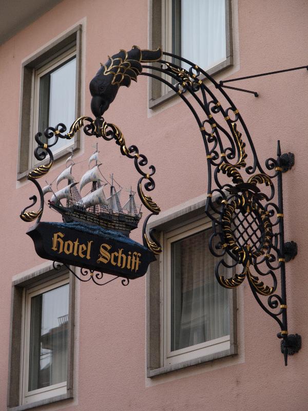 Rastatt, Germany: Schiffstrasse, Hotel Schiff: ironwork sign