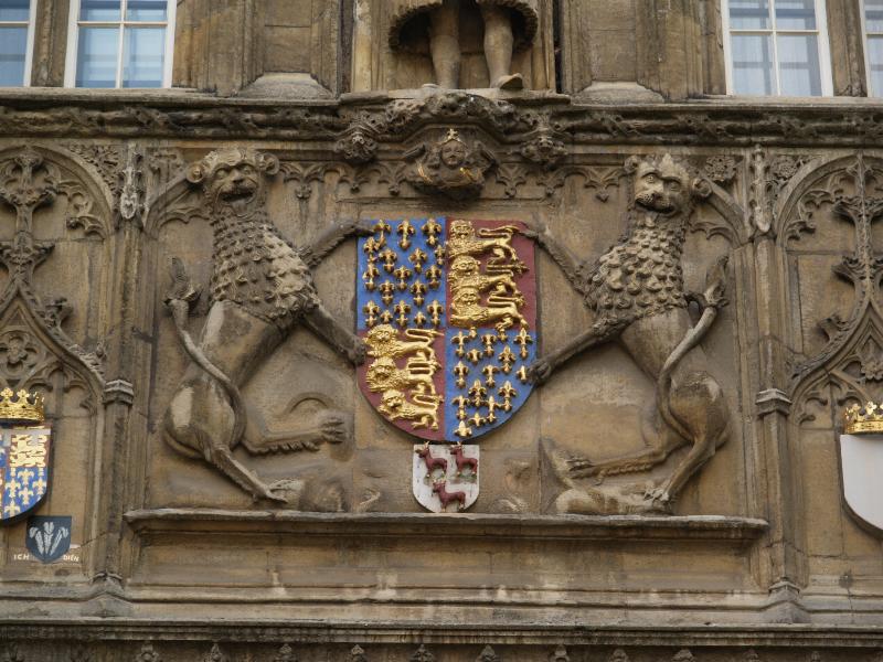 Cambridge, England: Trinity College: detail of Great Gate decoration