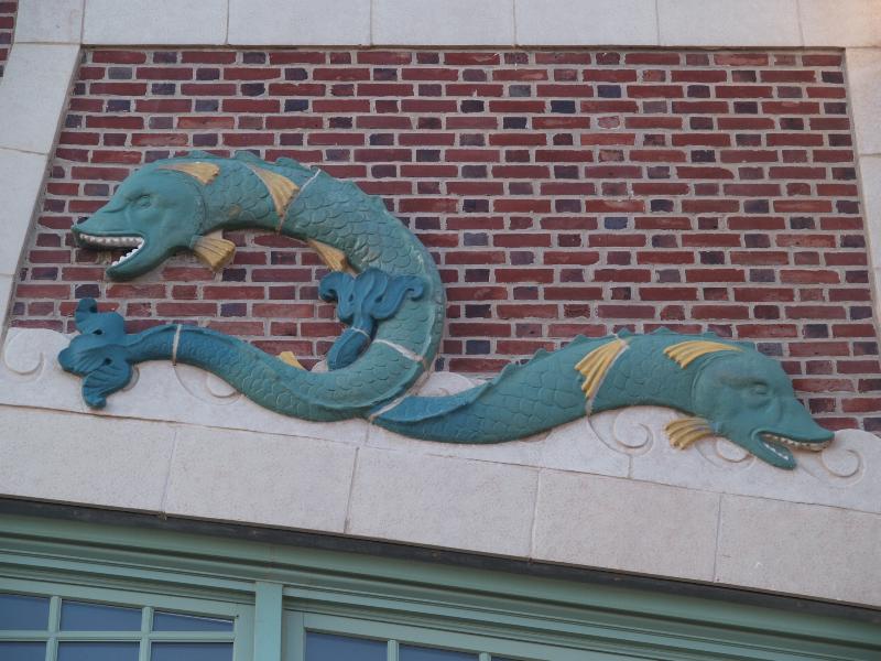 Asbury Park, New Jersey (NJ): Convention Hall: sea creature decoration (1923, architect Warren and Wetmore)