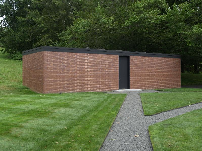 New Canaan, Connecticut (CT): Glass House estate: Guest House (Brick House), view from front (1949-1950, Philip Johnson)