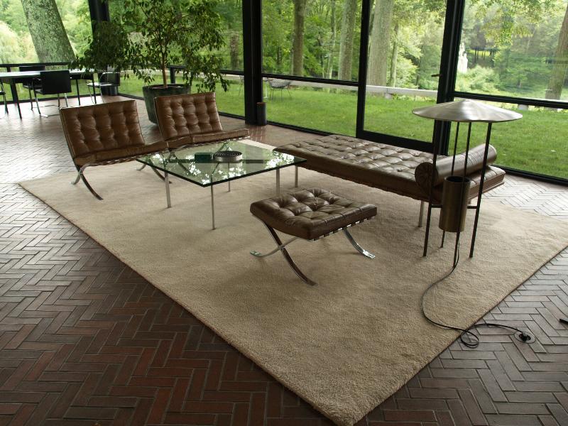 New Canaan, Connecticut (CT): Glass House estate: Glass House, lounge area (1949, Philip Johnson)
