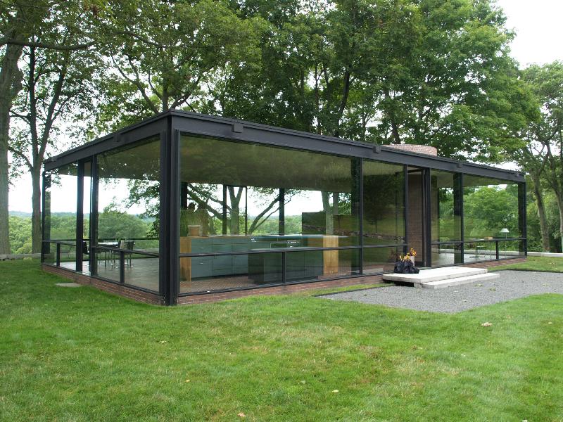 New Canaan, Connecticut (CT): Glass House estate: Glass House, view (1949, Philip Johnson)