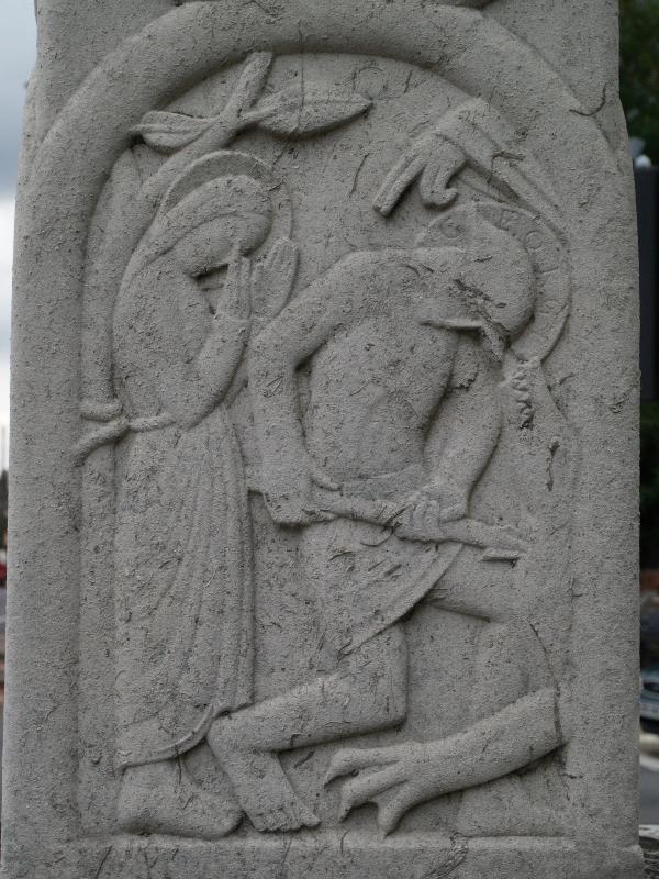 Trumpington, England: War Memorial: relief of St George (1921-1922, Eric Gill)