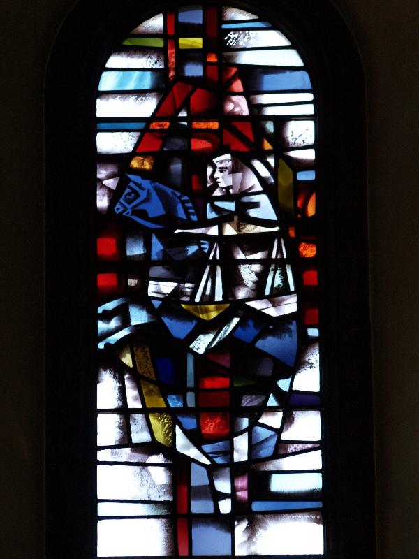 Cambridge, England: Downing College: chapel window, Famine (Four Horsemen of the Apocalypse) (1962-1963, L.C. Evetts)