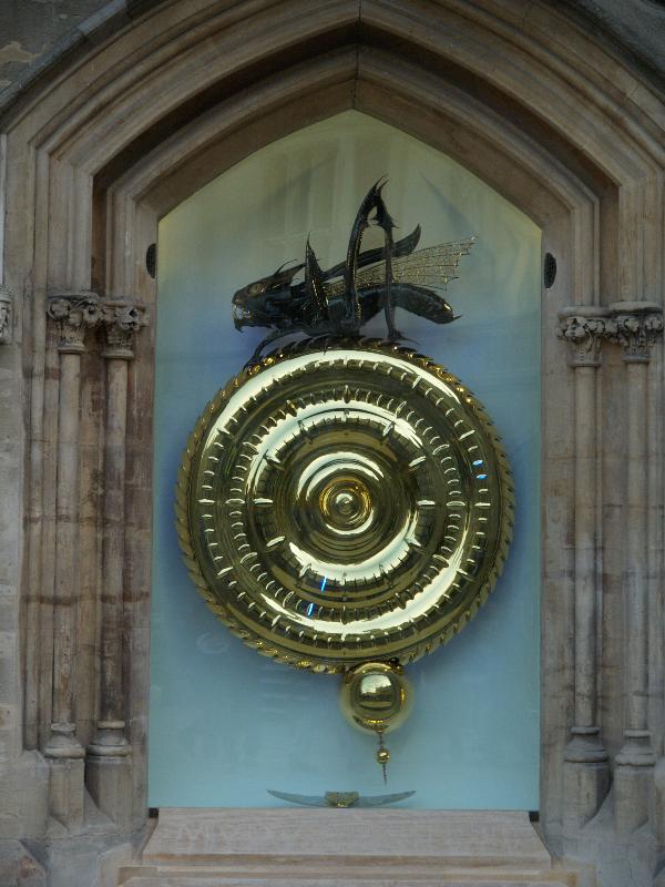 Cambridge, England: Corpus Christi College: Corpus Clock (2003-2008, designed by John Taylor) (with grasshopper escapement on top, sculpted by Matthew Lane Sanderson)