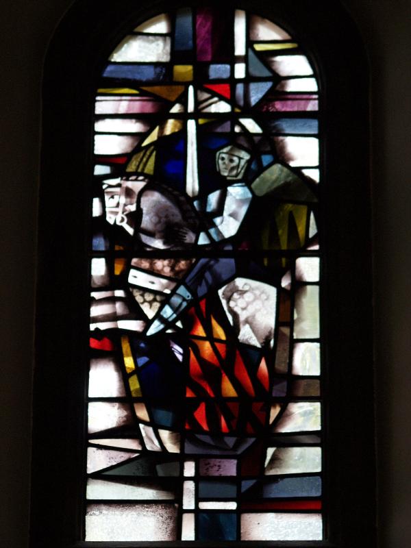 Cambridge, England: Downing College: chapel window, Death (Four Horsemen of the Apocalypse) (1962-1963, L.C. Evetts)