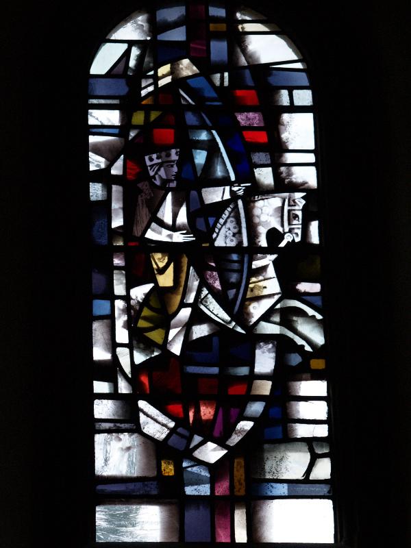 Cambridge, England: Downing College: chapel window, Pestilence (Four Horsemen of the Apocalypse) (1962-1963, L.C. Evetts)