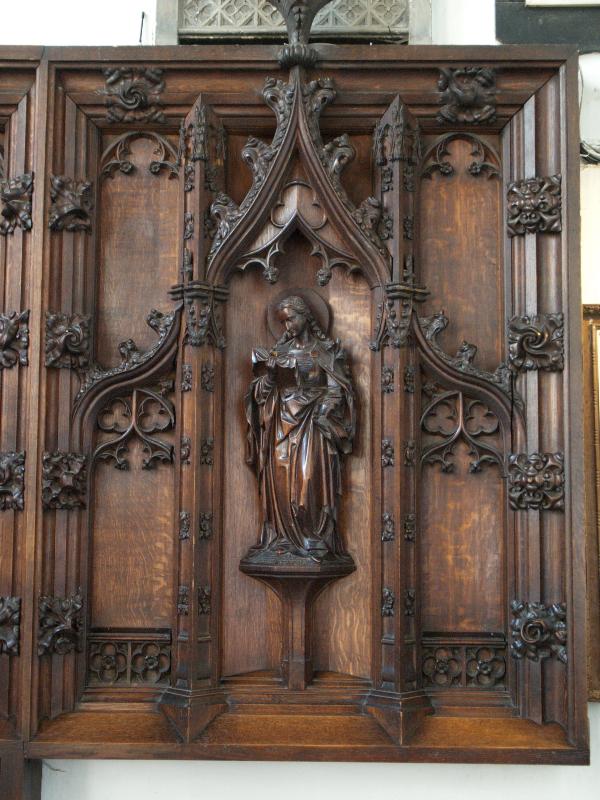 Cambridge, England: Little St Mary's Church: reredos (1876, designed by G.G. Scott the younger)