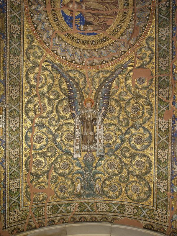 Berlin, Germany: Kaiser Wilhelm Gedaechtnis Kirche: angel, mosaic ceiling (1897-1906, designed by Hermann Schaper, made by Firma Puhl and Wagner)