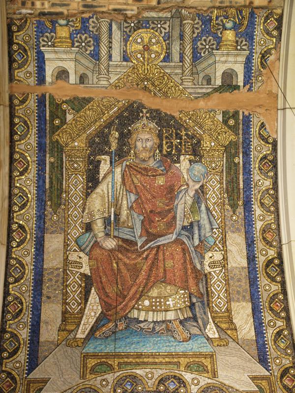 Berlin, Germany: Kaiser Wilhelm Gedaechtnis Kirche: emperor, mosaic ceiling (1897-1906, designed by Hermann Schaper, made by Firma Puhl and Wagner)
