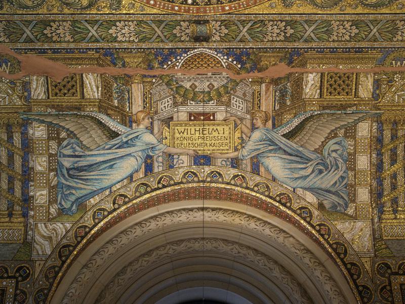 Berlin, Germany: Kaiser Wilhelm Gedaechtnis Kirche: angels, mosaic ceiling (1897-1906, designed by Hermann Schaper, made by Firma Puhl and Wagner)