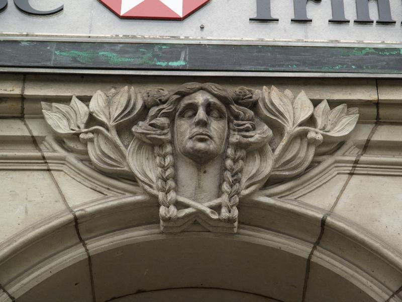 Berlin, Germany: Kurfurstendamm 234: woman's head (1900-1901, art nouveau)