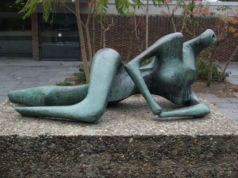 Berlin, Germany: Akademie der Kunste (Hanseatenweg): Reclining Figure (designed 1956, cast 1961, sculptor Henry Moore)