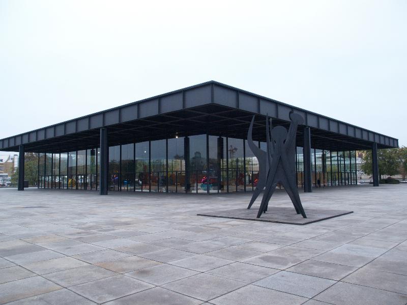 Berlin, Germany: Neue Nationalgalerie (Potsdamer Strasse): view (1965-1969, Ludwig Mies van der Rohe) (with Alexander Calder sculpture in foreground)