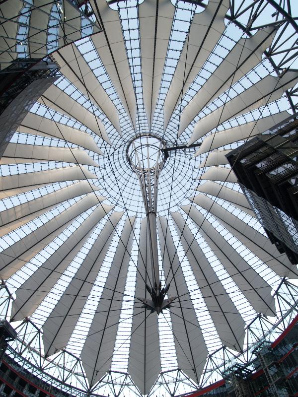 Berlin, Germany: Sony Center (Potsdamer Platz): courtyard roof (1996-2000, architect Helmut Jahn)