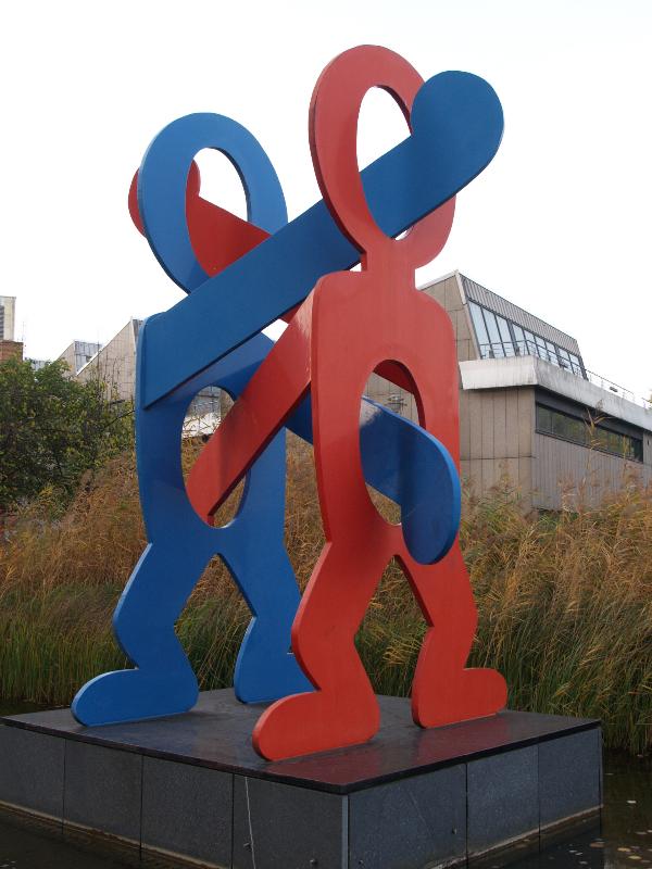 Berlin, Germany: Eichorn Strasse: 'Boxers' (1987, sculptor Keith Haring)