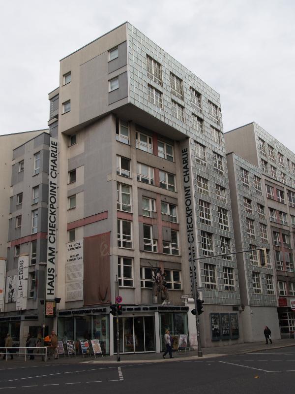 Berlin, Germany: Haus am Checkpoint Charlie (corner of Friedrichstrasse and Rudi-Dutschke Strasse): view (1982-1986, architects Peter Eisenman and Jaquelin Robertson)