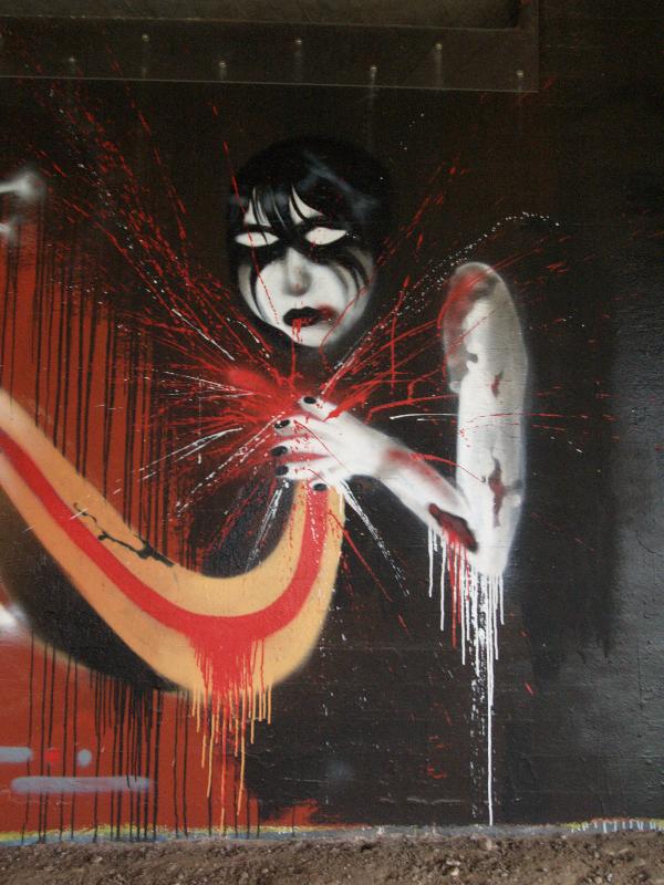 Karlsruhe, Germany: Brauerstrasse underpass: vampire / demon (graffiti)