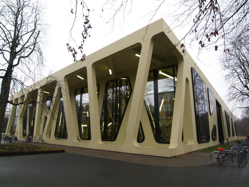 Karlsruhe, Germany: Mensa (dining hall) der Hochschule Karlsruhe (Moltkestrasse): view (2004-2006, architect J. Mayer H.)