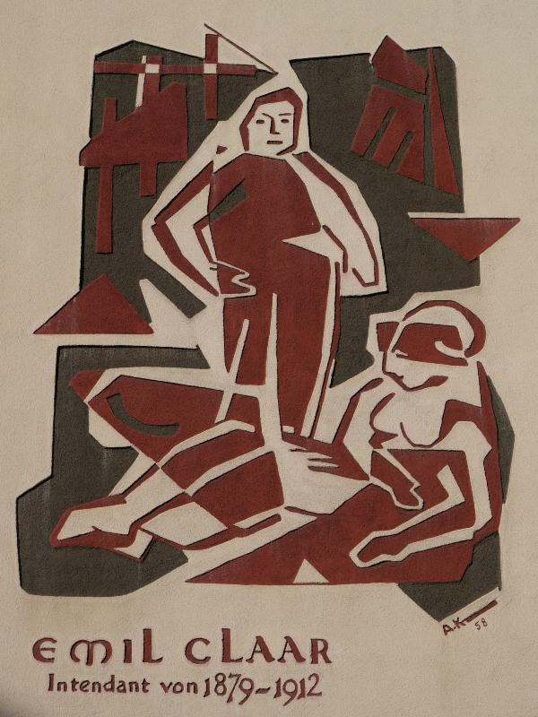Frankfurt, Germany: Emil-Claar-Strasse: Emil Claar memorial wall relief (1958, artist A.K.)