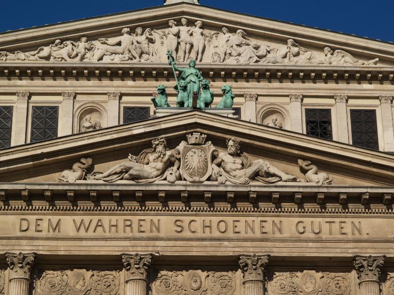 Frankfurt, Germany: Alte Oper: pediments (1873-1880, architect Richard Lucae, reconstructed 1976-1981)