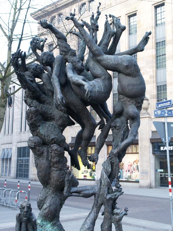 Karlsruhe, Germany: Lammstrasse: 'Jungbrunnen mit Vierdimensionalem Luftsprung', conversion of old to young (Fountain of Youth, Fountain of the Lamb) (1983-1986, sculptor Karl-Henning Seemann)