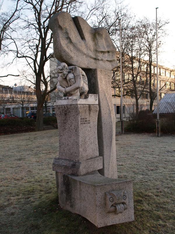 Karlsruhe, Germany: Elisabeth-Selbert-Schule (Steinhaeuserstrasse 25-27): 'Stein ist - doch was ist ausser Stein' (1987, sculptor Hans Vaupel)