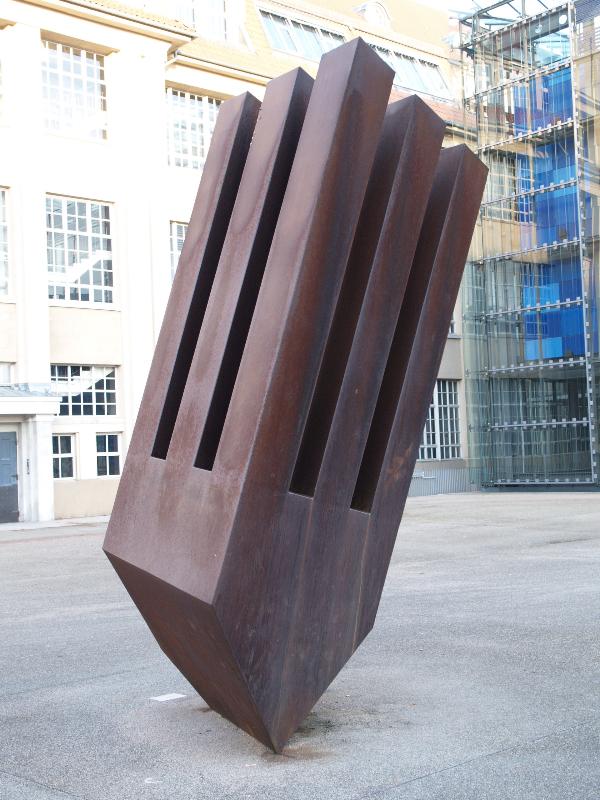 Karlsruhe, Germany: ZKM (Zentrum fur Kunst und Medientechnologie): '9 Pfeiler / kopfuber' (1994, sculptor Werner Pokorny)