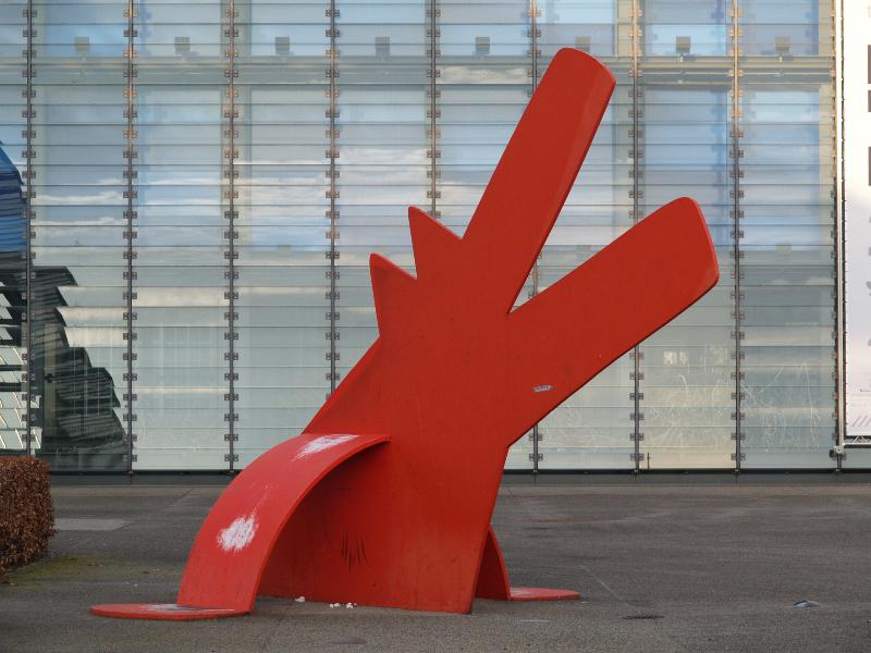 Karlsruhe, Germany: ZKM (Zentrum fur Kunst und Medientechnologie): 'Red Dog for Landois' (1987, sculptor Keith Haring)