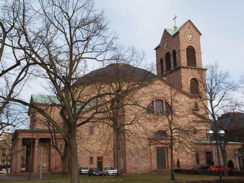 Karlsruhe, Germany: Katholische Kirche St Stephan (Erbprinzenstrasse): view (originally 1808-1814, Friedrich Weinbrenner, destroyed in WWII, reconstructed 1951-1955)
