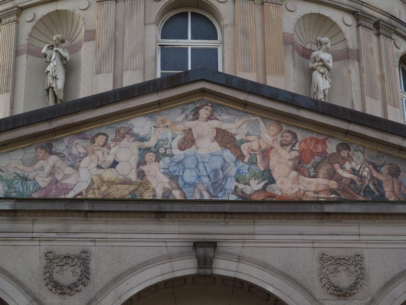 Karlsruhe, Germany: Vierordtbad: pediment (1871-1873, architect Josef Durm)