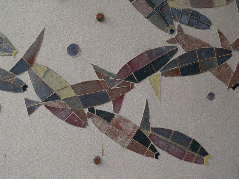 Karlsruhe, Germany: Tullabad: fish tile design (1954-1955, architects Erich Schelling and Helmut Stephan)