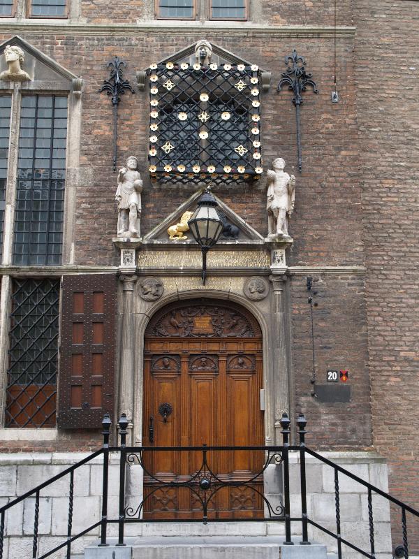 Nijmegen, Netherlands: Stadhuis (Burchstraat 20): door (originally 1555, restored 1880, almost completely destroyed in WWII, rebuilt 1951-1954)