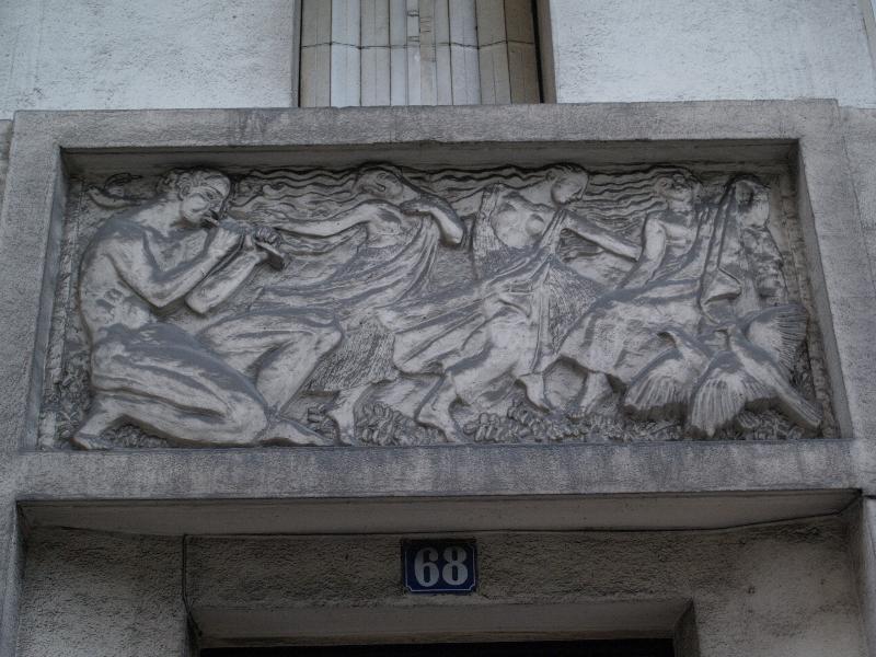Paris, France: 68 Rue Dutot: Bacchanal, relief over door