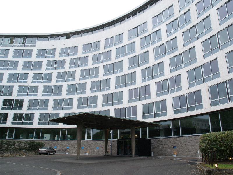 Paris, France: UNESCO, Place de Fontenoy: facade (1958, Pier Luigi Nervi, Bernard Zehrfuss, Marcel Breuer)