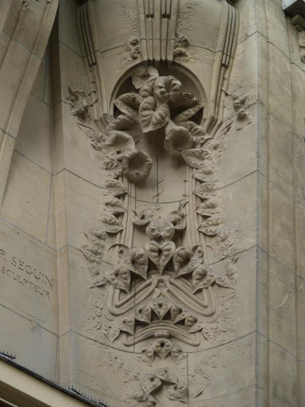Paris, France: 5 Avenue Mozart: trumpet flower decoration (1908, sculptor P. Seguin, architect Du Bois d'Auberville)