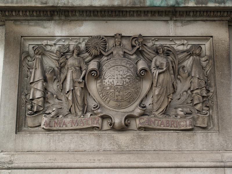 Cambridge, England: War Memorial, Hills Road: plinth detail (1922)