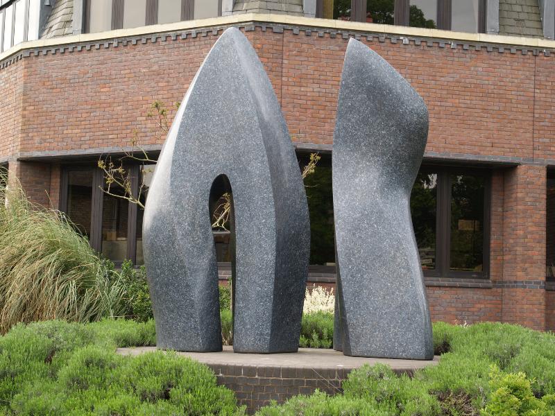 Cambridge, England: City House, Hills Road: Chauvinist (1990, sculptor Helaine Blumenfeld)