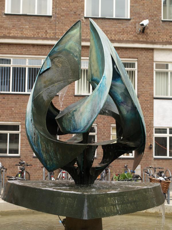 Cambridge, England: Department of Engineering: Lady Baker Memorial Fountain (1981, sculptor; engraver Peter Lyon; David Kindersley)