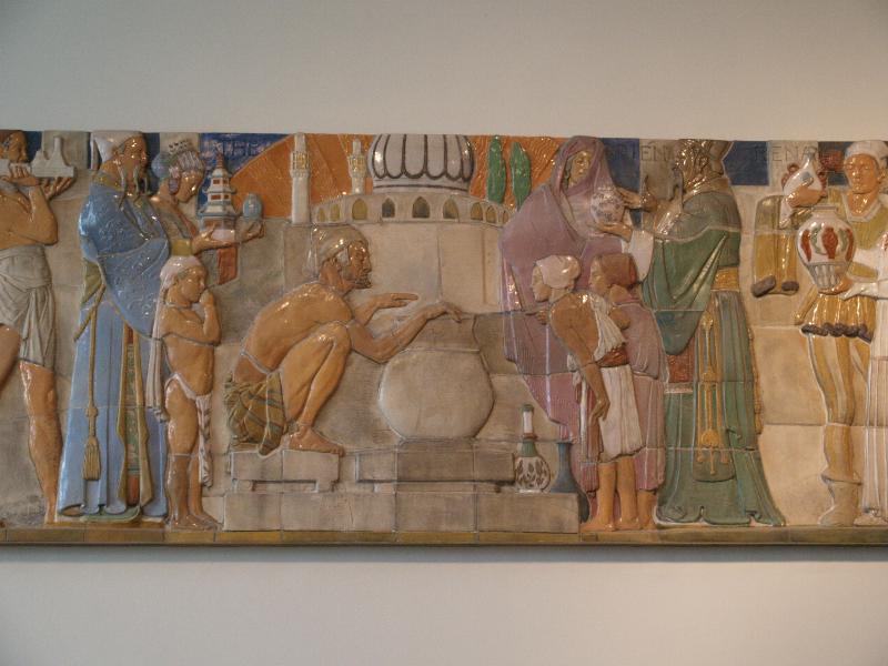 London, England: Victoria and Albert Museum: Pottery through the Ages (from Doulton House, 1939, demolished 1978, sculptor Gilbert Bayes, architect T.P. Bennett)
