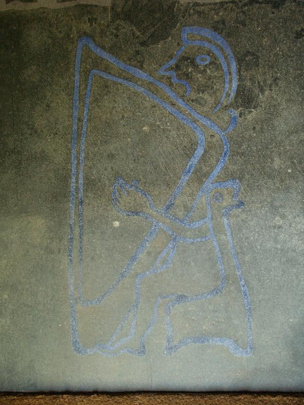 Cambridge, England: Gonville and Caius College: floor drawing, harp (1927-1929, artist Raymond McGrath)