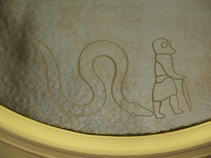 Cambridge, England: Gonville and Caius College: glass dome, snake and walking animal (1927-1929, artist Raymond McGrath)