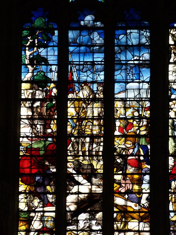 Cambridge, England: King's College: chapel, east window, Christ Nailed to the Cross