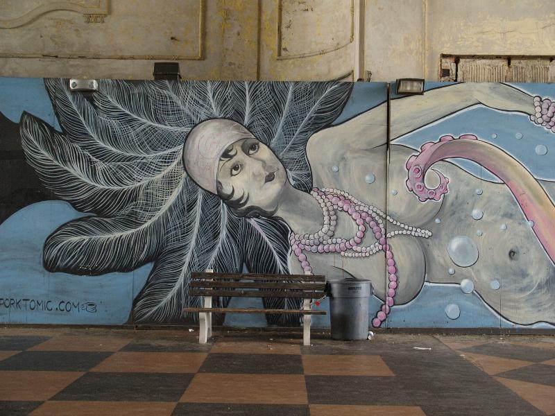 Asbury Park, New Jersey (NJ): Casino: mural of woman (mermaid) (2008, artist porkchop)