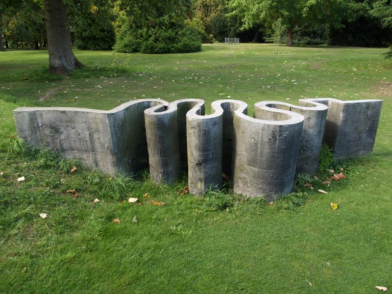 Cambridge, England: Jesus College: Call It Hadrian's Wall (1970, sculptor Geoffrey Clarke)
