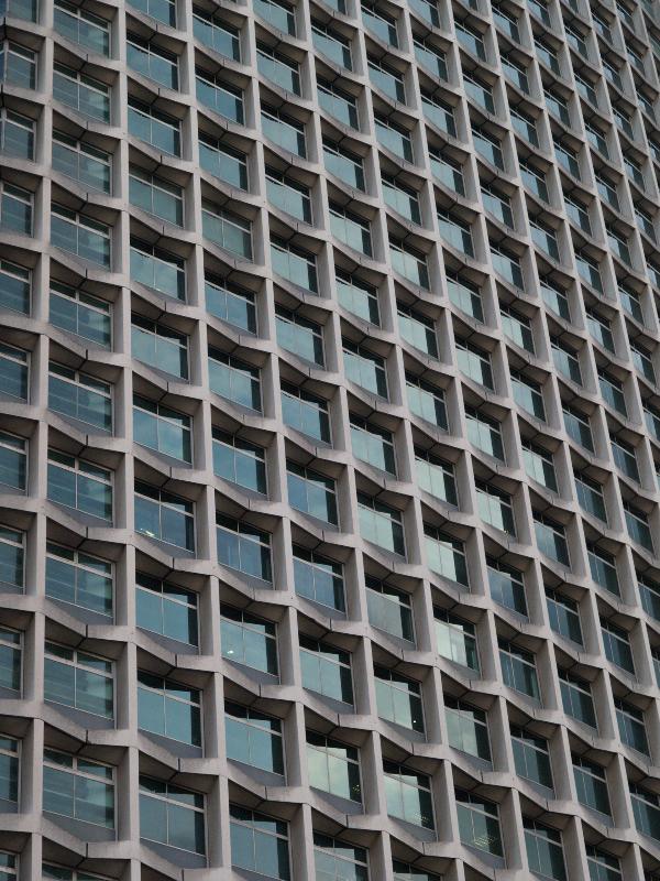 London, England: Centre Point: windows (1963-1966, architect Richard Seifert, engineer Pell Frischmann)