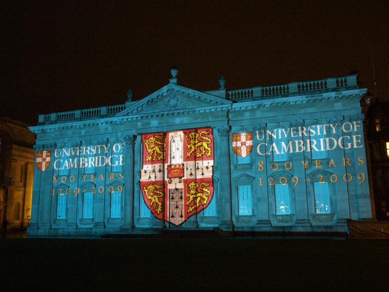 Cambridge, England: Senate House: light show: 800 years old (Cambridge University 800th anniversary light show, officially 16-18 January 2010, light artist Ross Ashton)