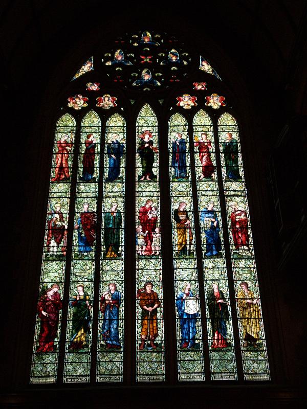 Nottingham, England: High Pavement Chapel: south window (1904, maker Morris & Co., designer Philip Burne-Jones)