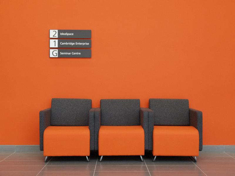 Cambridge, England: Hauser Forum, Entrepreneurship Centre: seating (2008-2010, architects Wilkinson Eyre Architects and SMC Covell Matthews)